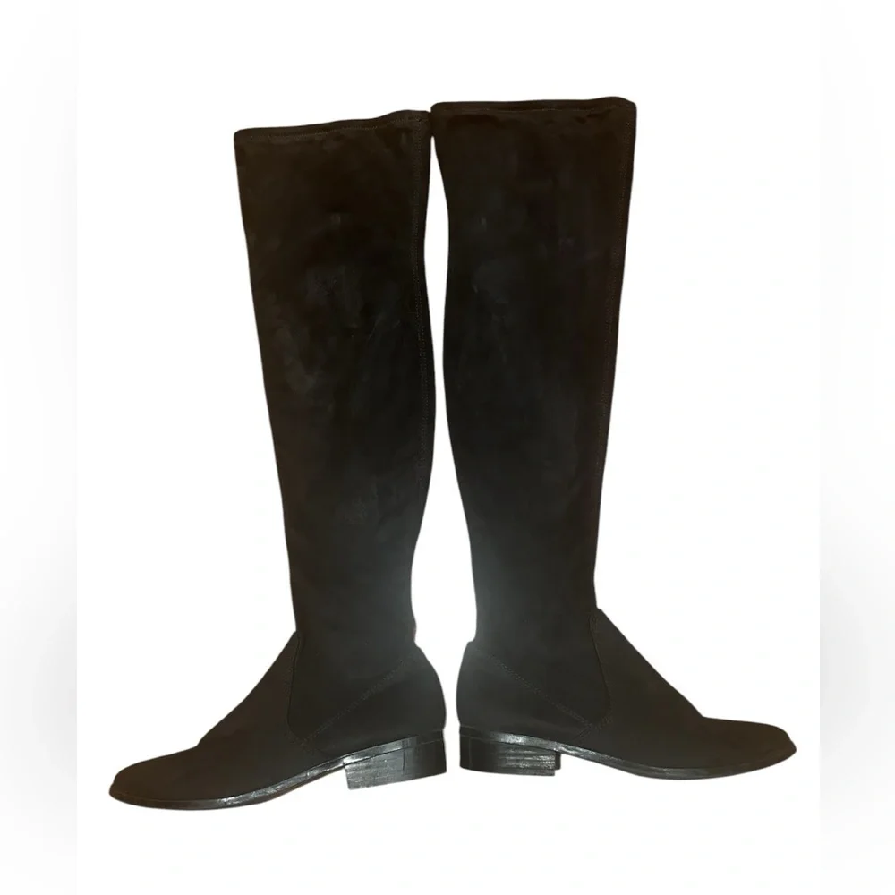 Aldo Black Over The Knee Riding Boots Stretch Suede Low Heel Size 7